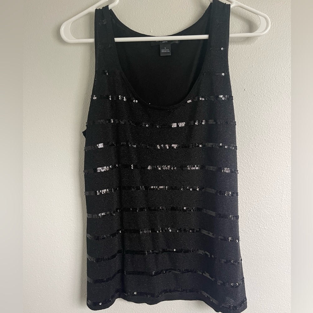 August Silk Black Sequin Tank Top